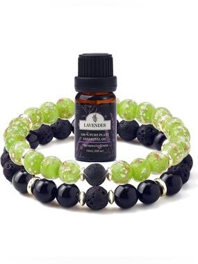 Chakra Bracelet Real Crystal Stone Beads & Essential Oil Set